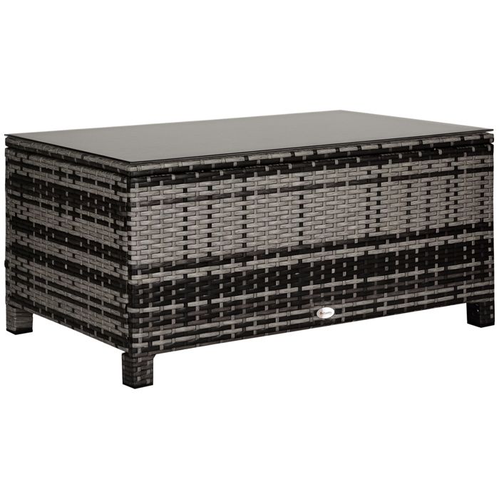 Table basse de jardin - Outsunny - plateau verre trempé 5 mm résine tressée terrasse - résine - 85x50x39cm - marron