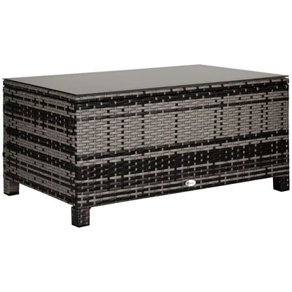 Table basse de jardin - Outsunny - plateau verre trempé 5 mm résine tressée terrasse - résine - 85x50x39cm - marron