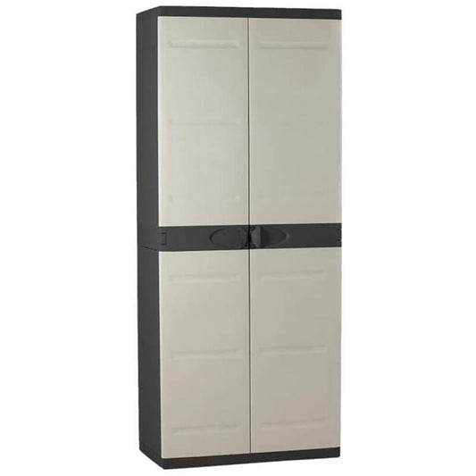 Armoire meuble de rangement 2 portes intérieur/extérieur coloris noir/taupe - Longueur 70 x Profondeur 44 x Hauteur 176 cm -PEGANE-