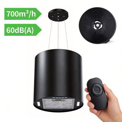 FIREGAS Hotte îlot suspendue 35 cm, 700 m³/h, 3 vitesses, éclairage LED, arrêt différé, 2 filtres à charbon – Blanc Mat
