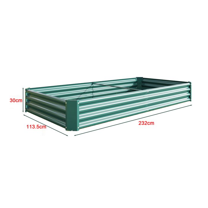 Jardinière surélevée extérieure - BELLEMAVE - Bac de jardin en métal - Sans fond - 232 x 113,5 x 30 cm - Vert