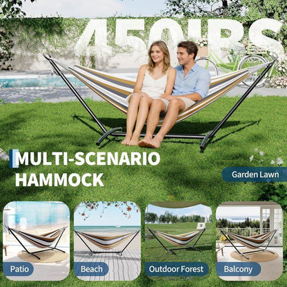 Hamac Double avec Support - 450 lbs, Toile Coton & Coussin Amovible - Pour Jardin, Intérieur/Extérieur, Vert