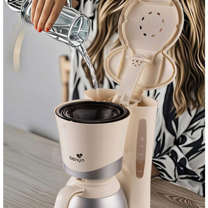 Cafetière électrique programmable SENYA 1,2L - Verseuse isotherme inox - Sélecteur d'arôme