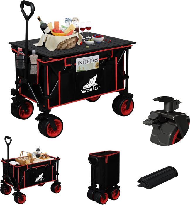 WOLTU Chariot de Jardin avec Plateau Amovible, Roues larges, Charge 120kg, Chariot Plage, Tissu Oxford+Acier, Noir+Blue W0UETT0104