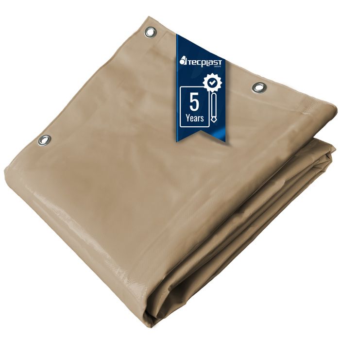 TECPLAST Bâche Jardin 4x4 m LP506JD Beige foncé - Garantie 5 ans - Bâche PVC étanche - Résistance Anti-UV