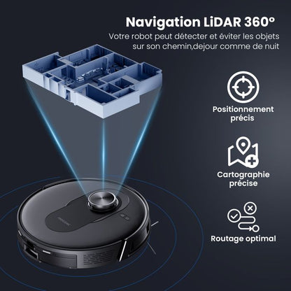 PROSCENIC Q8 Max- Aspirateur Robot Laveur 3 en 1 -Station Auto-Vidage 4L-12000 Pa -Navigation LiDAR -Idéal Poils d'Animaux -Connecté