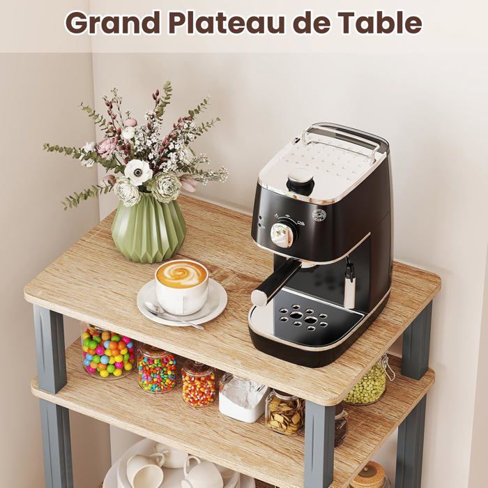 Meuble pour Micro Onde Étagère de Cuisine pour Four en Bois avec 3 Couches Roues 60 x 40 x 98 CM Noir
