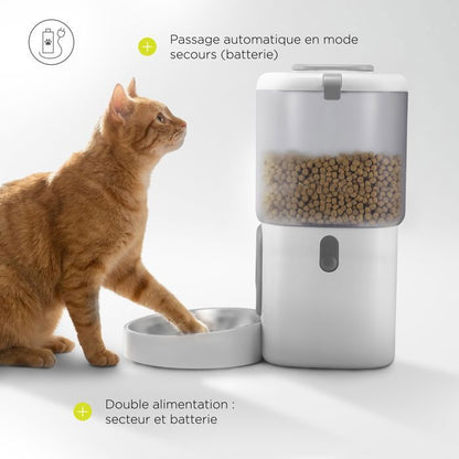 Distributeur de croquettes Automatique Chat PELUVIO Crispy - WiFi - 4,5 L - 4 Repas/jour - Enregistrement Vocal - Noir