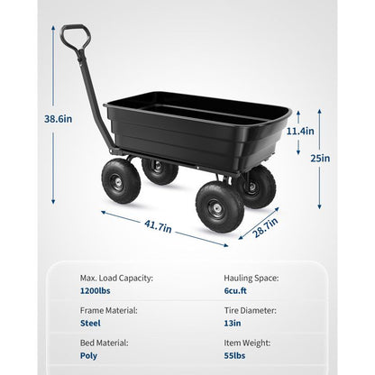 Chariot de Jardin Basculeur Renforcé - Capacité 600 lb (272 kg) -Réglable à 180° - Roues Tout-Terrain 10"- Résistant à la Rouille