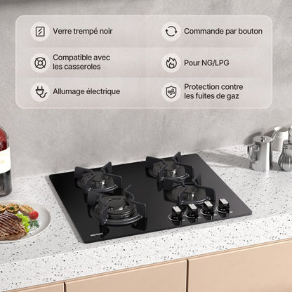 Plaque de Cuisson Gaz - WEHIMO - 5 Feux - Inox - Encastrable - 76x50 cm