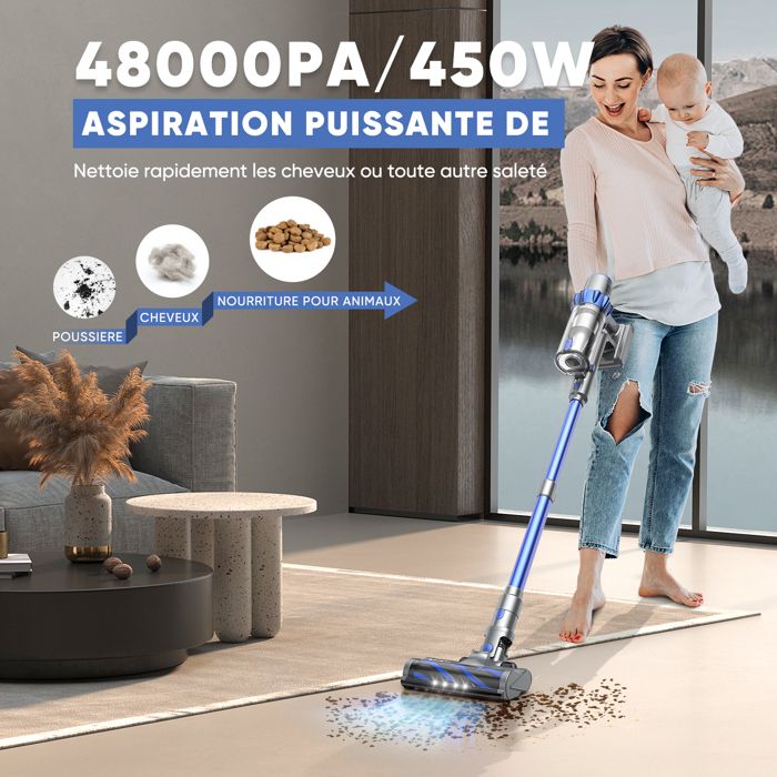 BUTURE VC90 Aspirateur Balai sans Fil – 65 kPa/600W/60 min – SmartSpeed– Charge rapide –Batterie amovible- Idéal sols durs & tapis