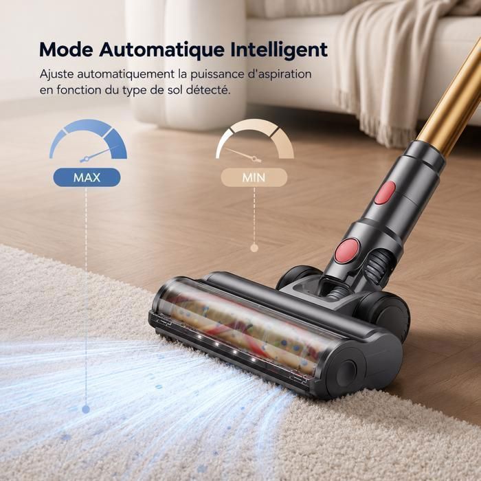 BUTURE VC90 Aspirateur Balai sans Fil – 65 kPa/600W/60 min – SmartSpeed– Charge rapide –Batterie amovible- Idéal sols durs & tapis
