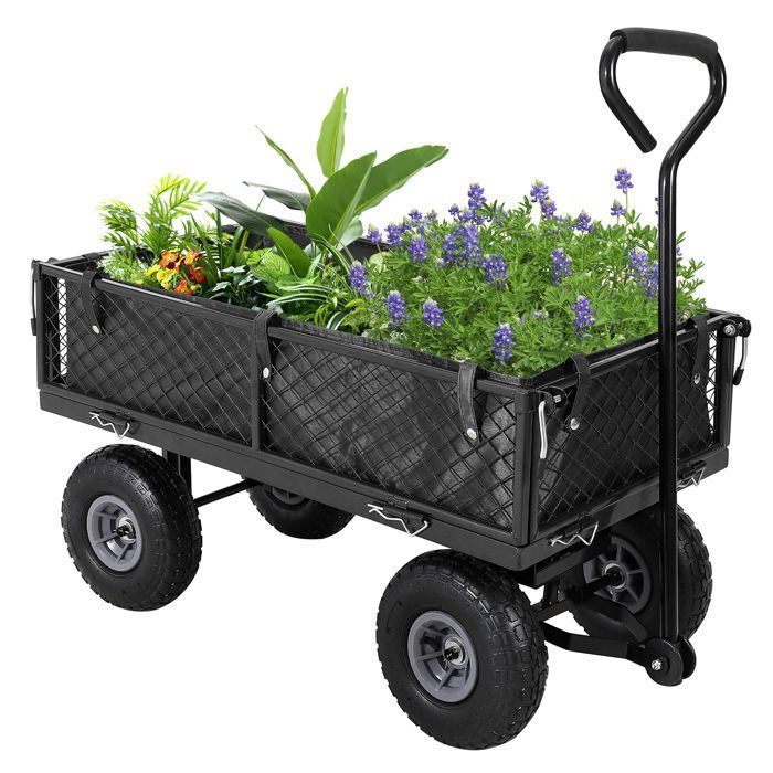 Chariot de Jardin Basculeur Renforcé - Capacité 600 lb (272 kg) -Réglable à 180° - Roues Tout-Terrain 10"- Résistant à la Rouille