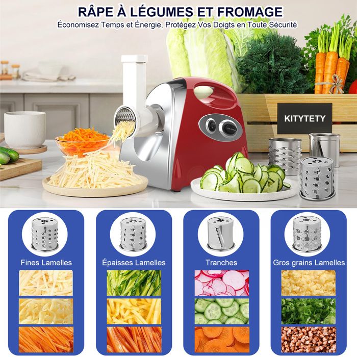 Hachoir à Viande Électrique 2800W - Écran Tactile - 11PCS avec 2 Lames 4 Inox Disques 3 Kit de Saucisse 1 Kubbe 1 Brosse - Argent