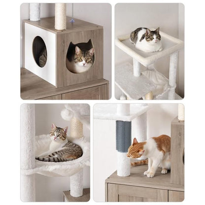 Arbre à Chat avec Maison de Litière pour Chat-HOOBRO-Maison pour Chat en Bois avec Tour à Chat-60 x 45 x 151 cm-Grège