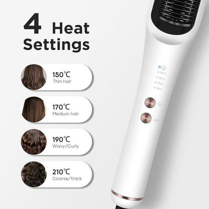 Brosse Lissante à Vapeur Pro, PARWIN PRO BEAUTY, Affichage LED, Ions & Vapeur pour Soin Double, 4 Réglages de Température – Blanc