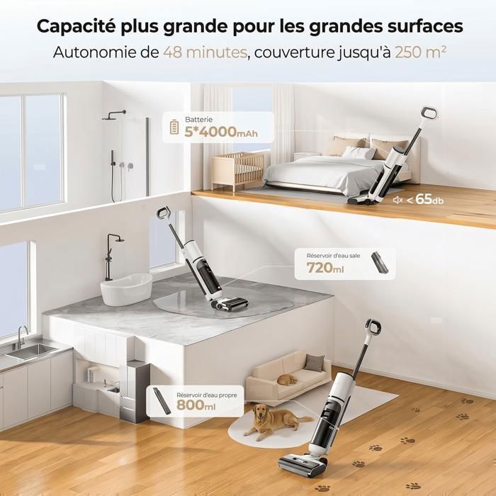 LARESAR M5 Aspirateur laveur 3‑en‑1 sans fil – 25 kPa– Auto‑nettoyage – Système de séchage – Anti‑odeurs – LED – Anti‑enchevêtrement