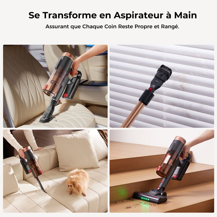 Proscenic aspirateur balai sans fil PO11 Ultra-Aspiration 55 kPa-Brosse Anti-Emmêlement - Pivot flexible à 180°- Design Autonome