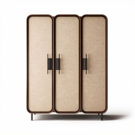 Armoire en bois et tissu 3 portes beige 120 x 40 x 180cm