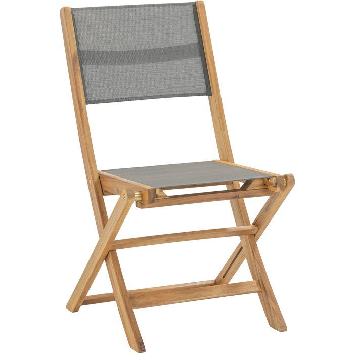Lot de 2 chaises de jardin pliantes en bois d'acacia FSC - EDEN - Assise textilène - Gris - 58 x 58 x H90 cm