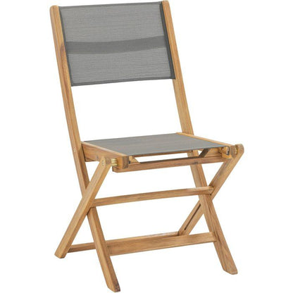Lot de 2 chaises de jardin pliantes en bois d'acacia FSC - EDEN - Assise textilène - Gris - 58 x 58 x H90 cm