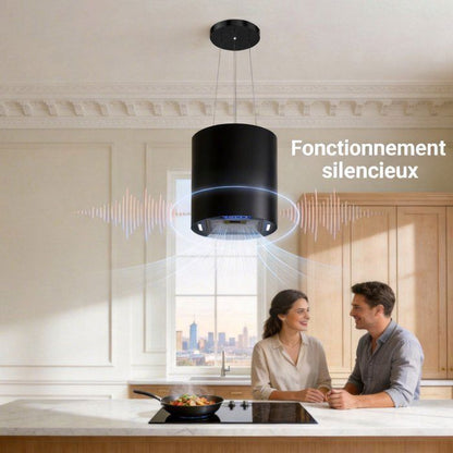 FIREGAS Hotte îlot suspendue 35 cm, 700 m³/h, 3 vitesses, éclairage LED, arrêt différé, 2 filtres à charbon – Blanc Mat