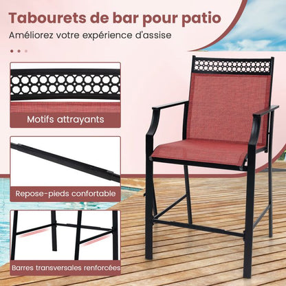 COSTWAY Lot de 2 Chaises de Jardin, Tissu Respirant, Chaises à Manger Empilables avec Accoudoirs, pour Patio Terrasse Porche, Noir