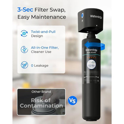 Waterdrop 10UB Système de Filtre à Eau Sous Évier avec Robinet Dédié, 11K Gallons de Filtration D'eau de Grande Capacité
