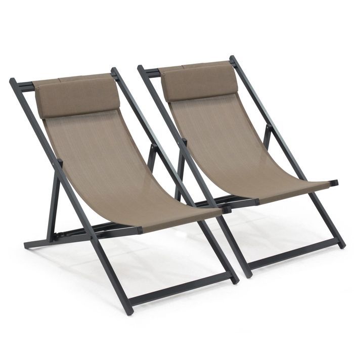 Lot de 2 transats en aluminium anthracite Santiago - Oviala