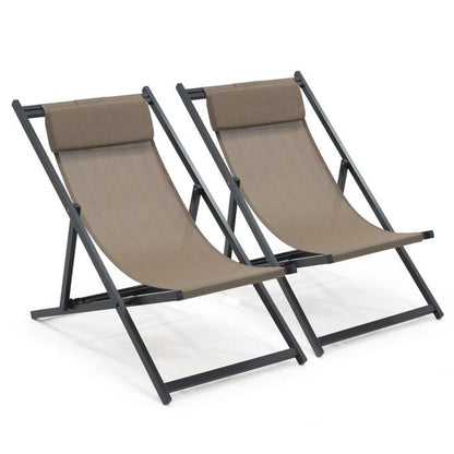 Lot de 2 transats en aluminium anthracite Santiago - Oviala