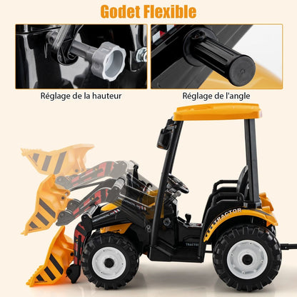 12V Tracteur Électrique Enfants avec Pelle&Remorque Amovible Véhicule Électrique à 6 Roues avec Télécommande & Musique 3-6 km/h pour 3-8 Ans Jaune/Vert