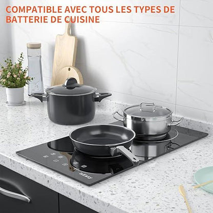 Plaque Vitrocéramique - ISEASY - 2 Feux - 3000W - Sensitives - Verrouillage enfant