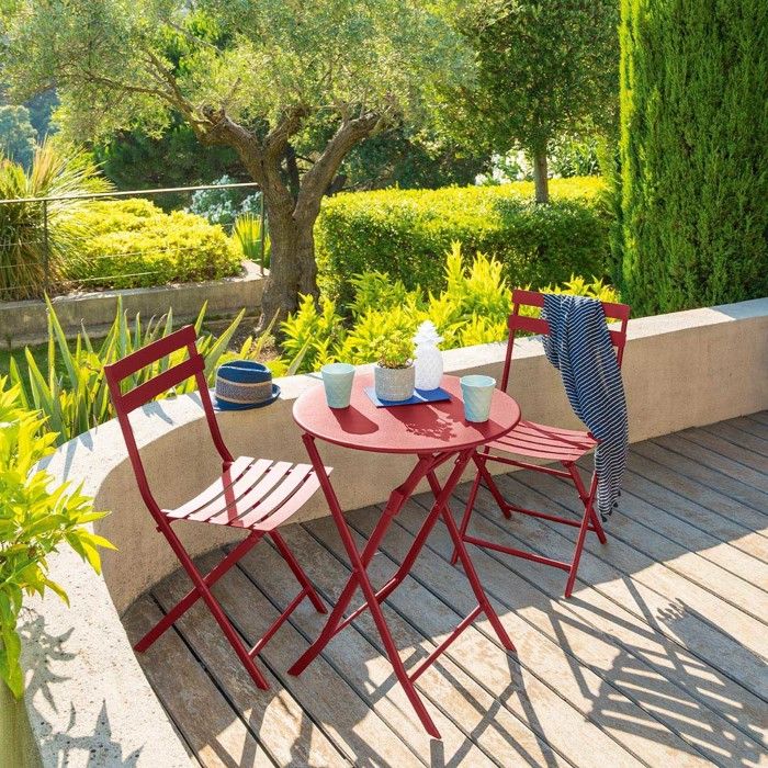 Table de jardin pliante ronde "Greensboro" vert olive 2 places en acier traité époxy - Hespéride