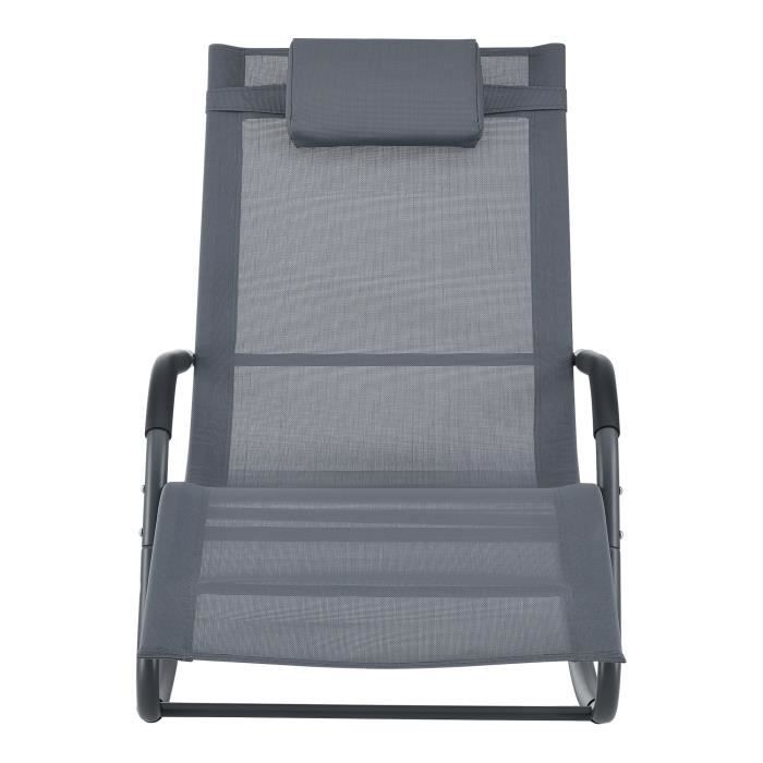 Bain de Soleil Caracena à Bascule Acier Textile 147 x 63 x 89 cm Gris Foncé