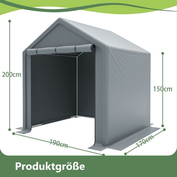 Carport tente de garage 190x170x200 cm - Abri de Jardin - Imperméable - cadre en métal - pour vélo, moto, outils - Gris
