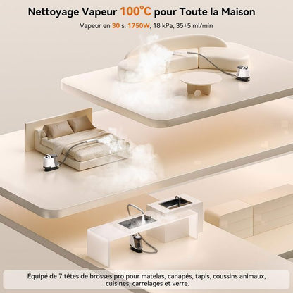 Uwant Y100 Nettoyeur Détacheur Multi-surface -18kpa - For Sofa, Carpets, Matelas- 600W - Auto-Nettoyage - Réservoir Double 1,2L