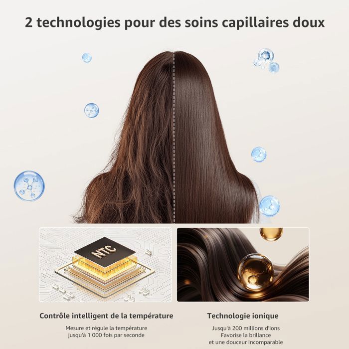 Brosse Soufflante Multifonction à haute vitesse 7 en 1 1400W | Ionique & NTC | Lisseur & Boucleur Auto | 12 Modes | Or Champagne