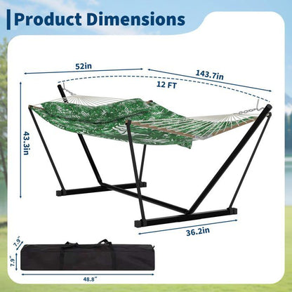 Hamac Double avec Support - 450 lbs, Toile Coton & Coussin Amovible - Pour Jardin, Intérieur/Extérieur, Vert