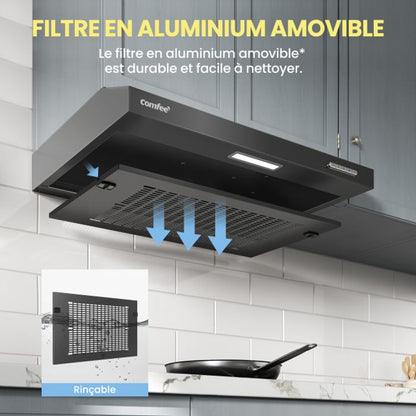 Hotte Aspirante Casquette Visière- 60cm Comfee - 3 Vitesses - Évacuation & Recyclage - LED Lampe - Filtre En Coton Argent - En Inox