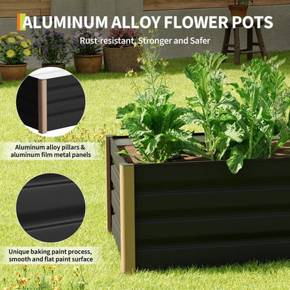 Bac de jardin surélevé en aluminium 120*60*40cm – Anti-rouille, fond ouvert, coins arrondis, Gris, 1pc