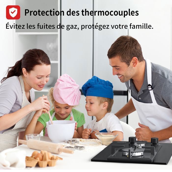 Plaque de Cuisson Gaz - ISEASY - 2 Foyers - Blanc - Verre Trempé - Sécurité Thermocouple