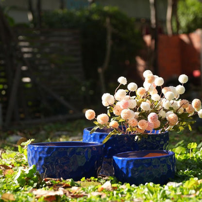 Lot de 3 Pots de Fleurs en Céramique Fait Main - 38/30/25 cm - Bleu Antique