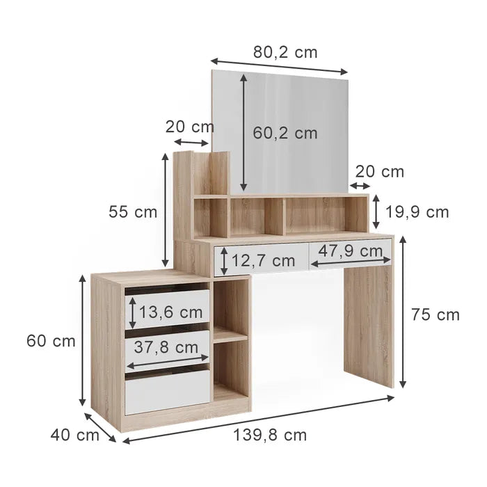 Coiffeuse Anja Blanc/sonoma 139.8cm Coiffeuse