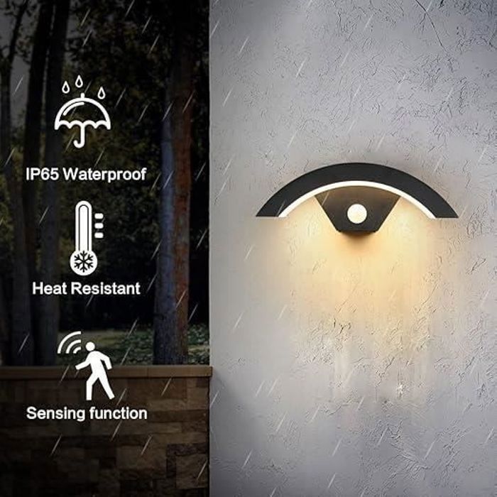 DELIPOP Applique Murale Extérieure LED 24W - Capteur Lumineux, Étanche IP65, 6500k Lumière Blanche pour Jardin（Paquet de 2）- Noir