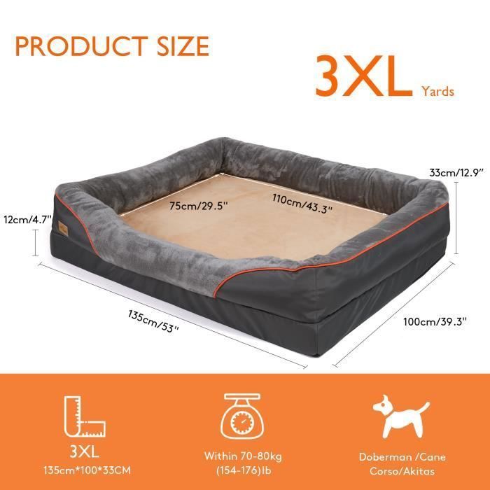 BingoPaw Panier Chien XXL Lit pour Chien Grande Taille Coussin pour Chien Déhoussable Orthopétique 97 x 72 x 30 cm