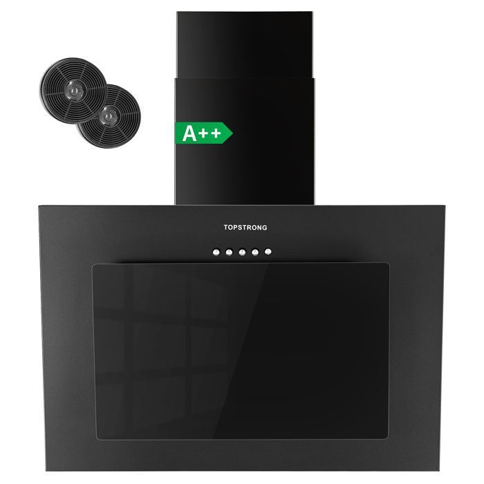 Hotte Asipirante 60cm,Evacuation ou Recyclage avec Filtre à Charbon,3 Vitesses,Verre Trempé,Noir,Hotte Cuisine inclinée,A++