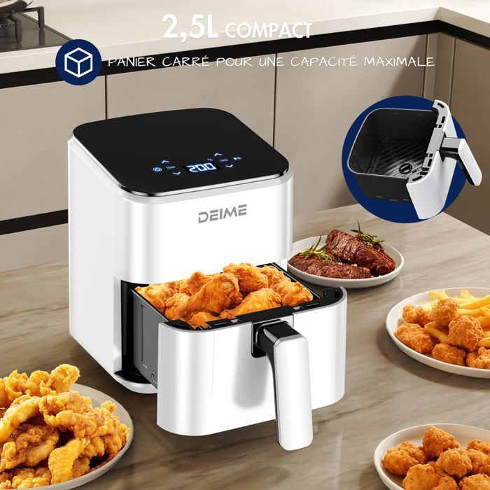 DEIME Air Fryer 5L+5L - Friteuse sans huile Capacité 10L - 8 Préprogrammes - 2400W - Séparateur amovible - Fenêtre - Noir
