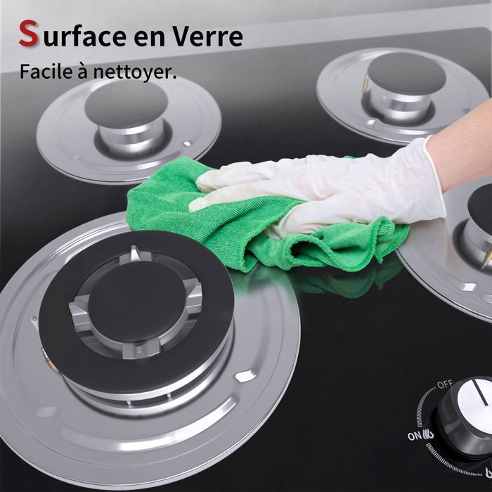 Plaque gaz encastrable - ISEASY - 4 feux 60 cm - Verre trempé - Supports fonte - Compatible NG/GPL