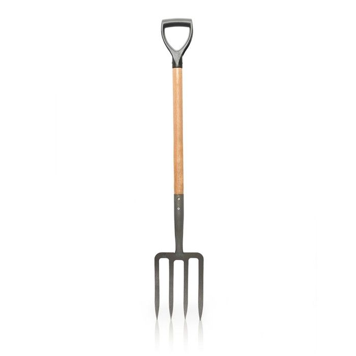 Pack 4 outils de jardin Acier Manche en Bois Fourche + Pelle carrée + Pelle ronde + Bêche VITO