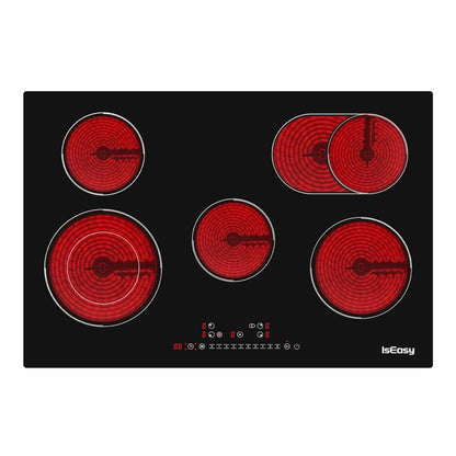 Plaque Vitrocéramique - ISEASY - 5 Foyers - 8600W - Écran Tactile - Verrouillage Enfant